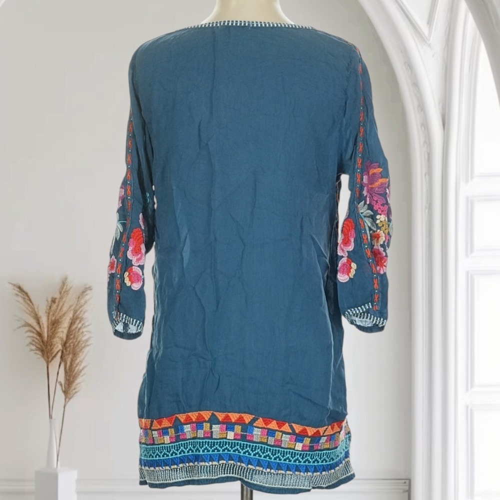 Johnny Was Large‎ Araxi Floral Embroidered Boho 3/4 Sleeve Tunic Top Women's XS - Picture 4 of 7